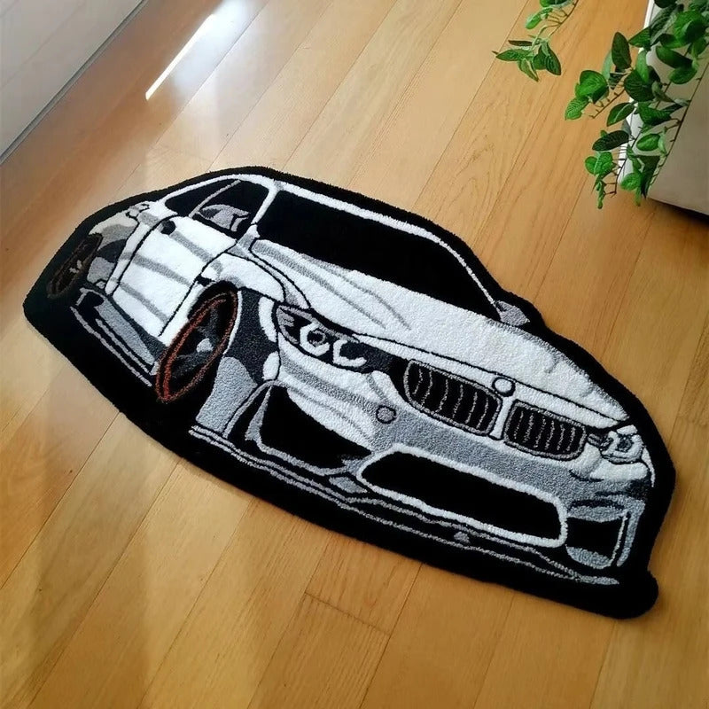 White BMW Car Rug - detail