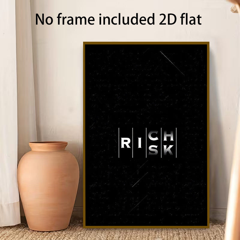Black canvas print with interlocking RISK/RICH typography