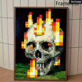 Flaming pixel art skull canvas print