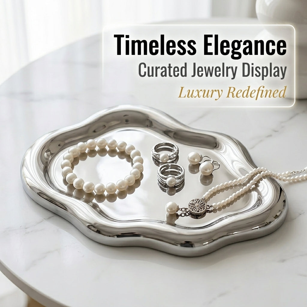 Cloud shaped glossy silvery-white vanity tray