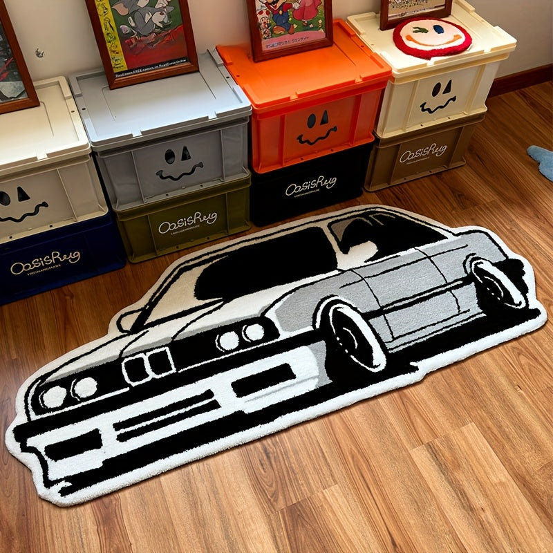 Retro sports car shaped plush rug