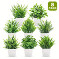 8-piece set of mini artificial plants in square white pots