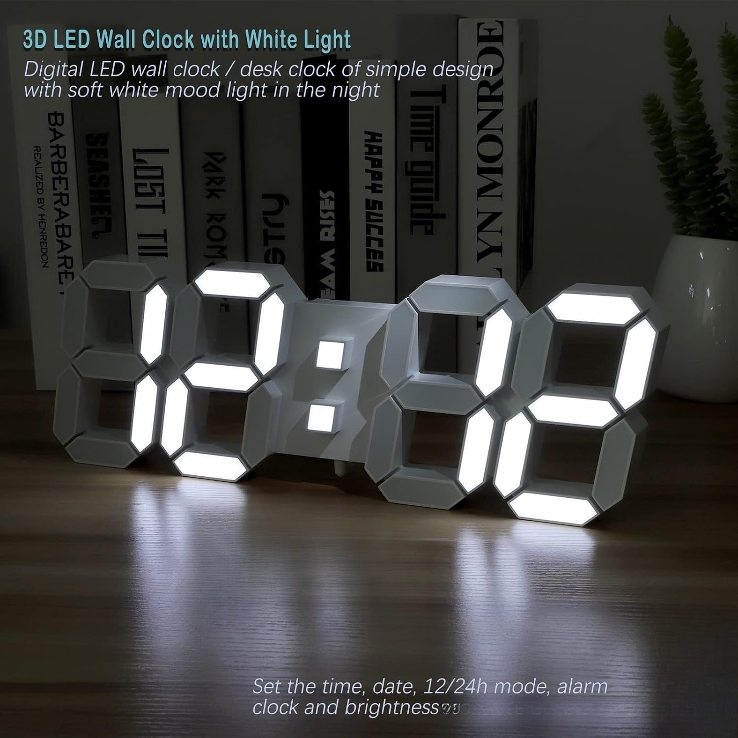 3D LED digital wall clock displaying time