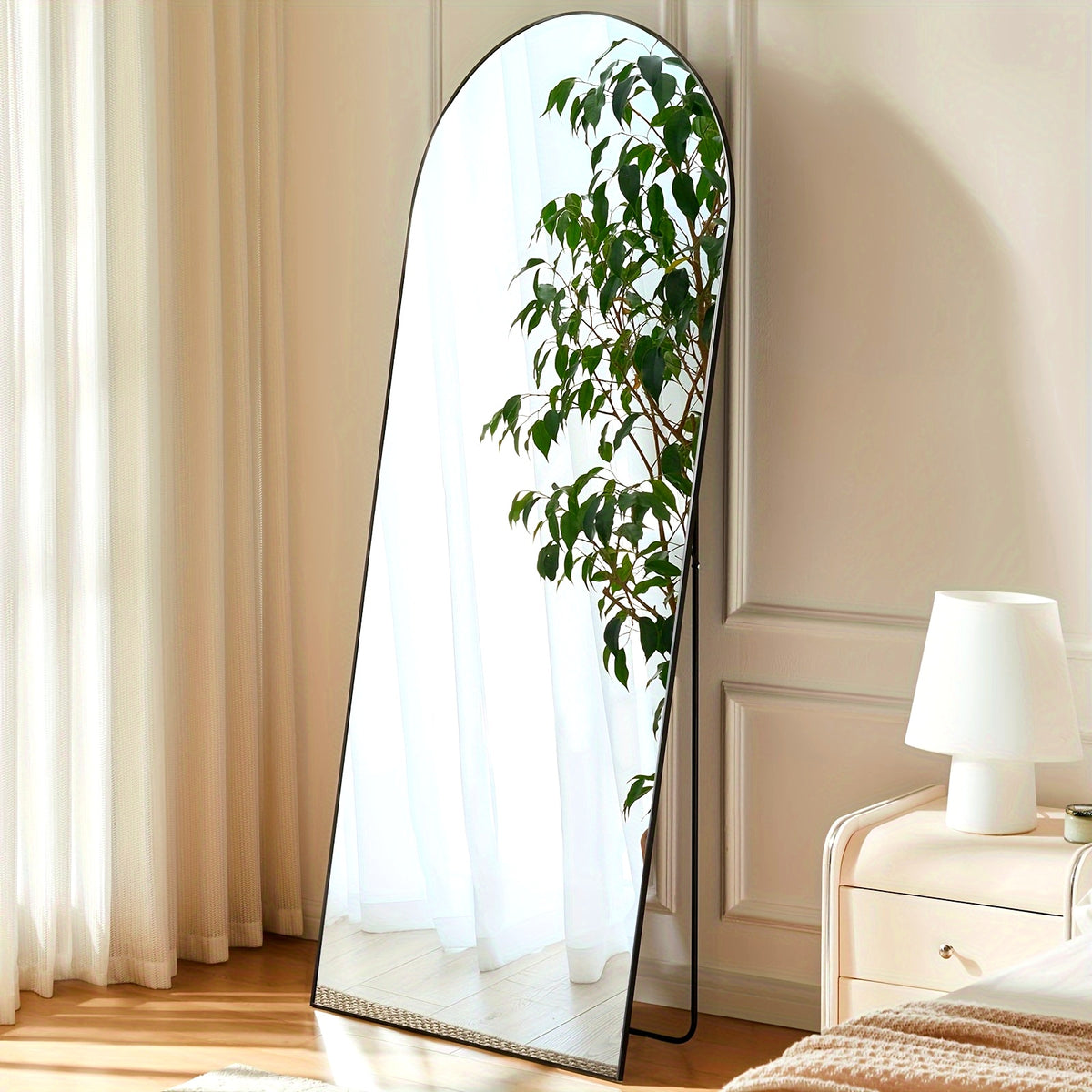 Arched full-length floor mirror with stand