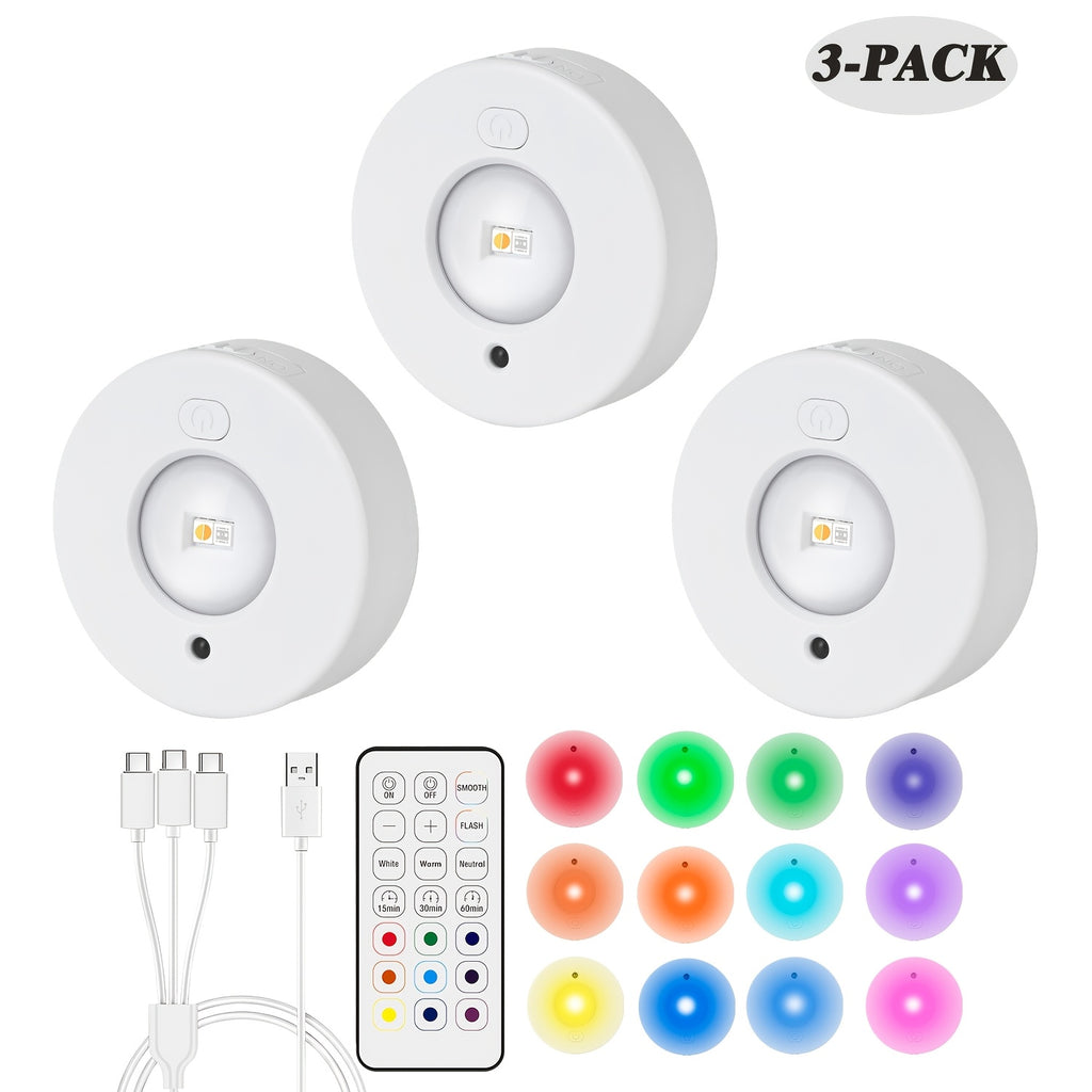 LED Puck Lights 3-Pack with Remote Control - main view