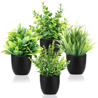 4-piece artificial plants set in matte black pots