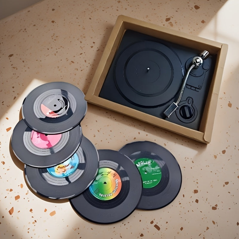 Set of 6 retro vinyl record coasters