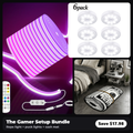 The Gamer Setup Bundle: neon rope light, motion sensor puck lights and rolled cash mat
