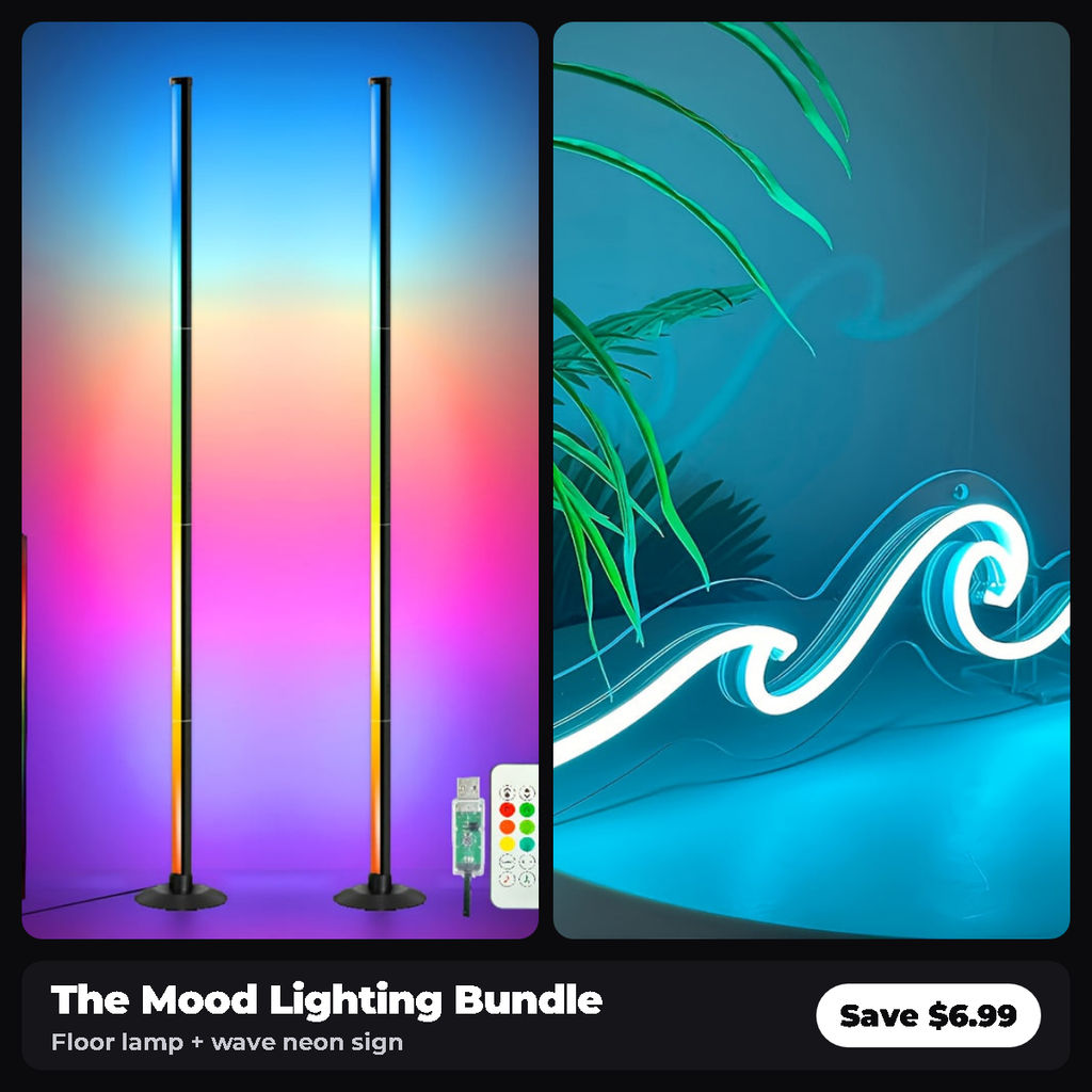 The Mood Lighting Bundle: LED floor lamp and wave neon sign