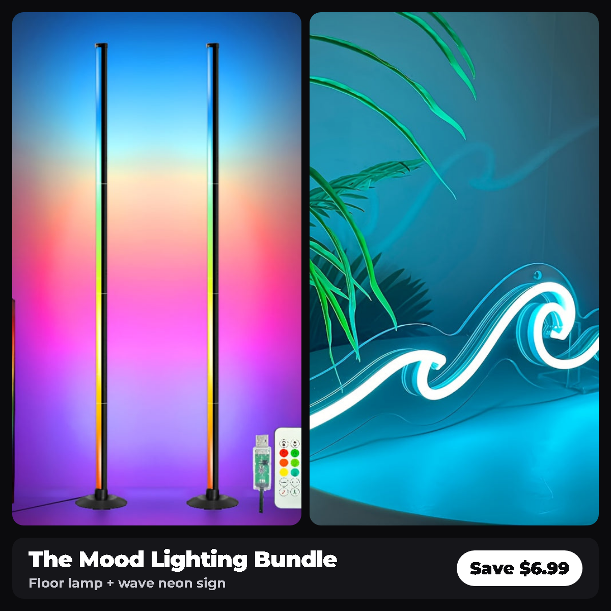 The Mood Lighting Bundle: LED floor lamp and wave neon sign