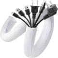 White braided cable management sleeve bundling cords